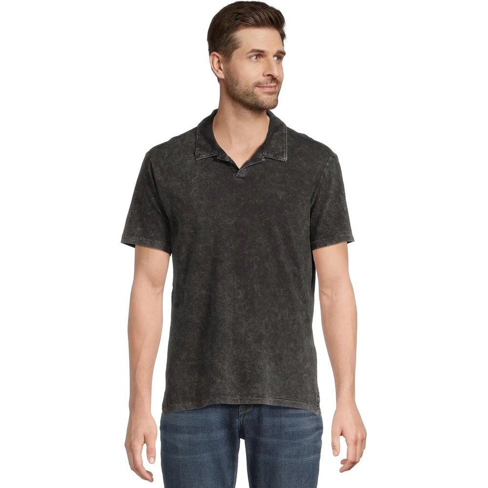 John Varvatos Mens Carsten Polo Shirt Short Sleeve Preppy Black Cotton Size L